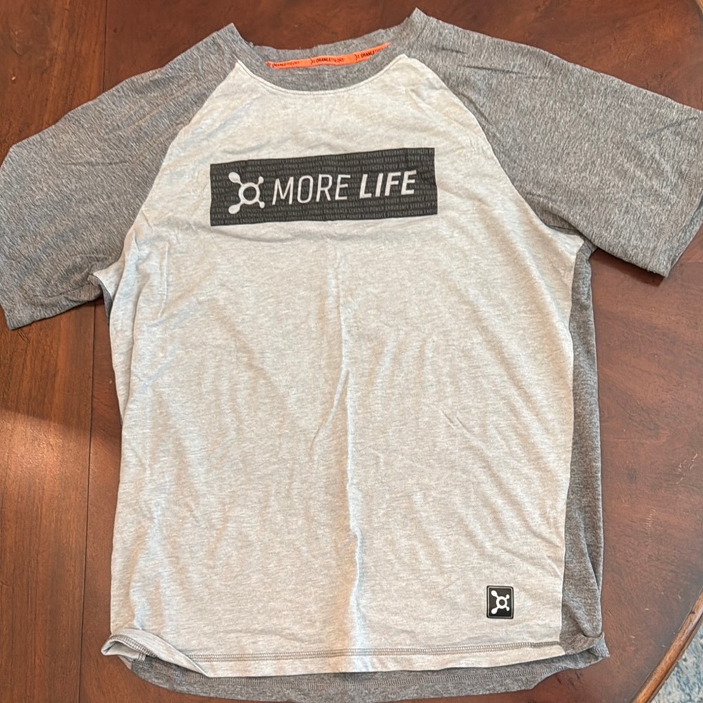 Orange Theory Gray and White Raglan Work Out T-Shirt